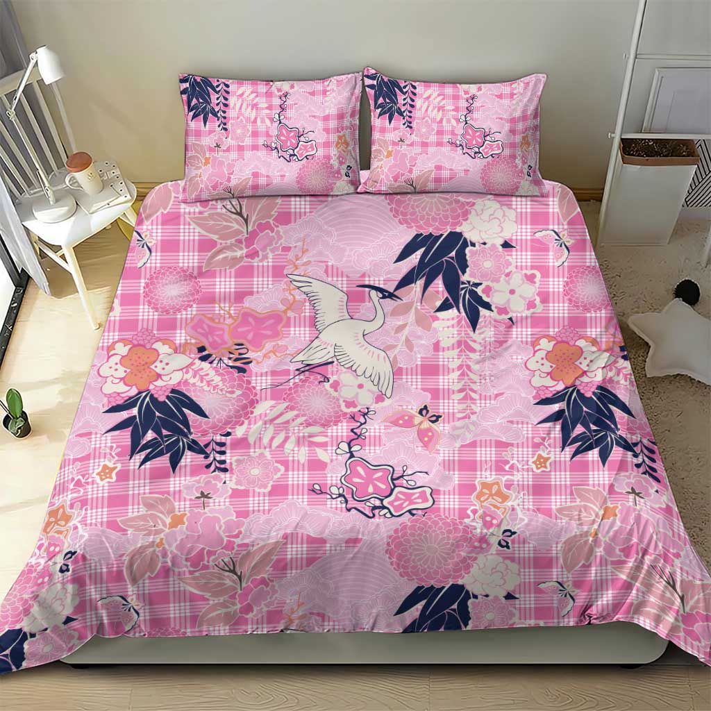 Pink Palaka Crane and Flowers Bedding Set Japan Heritage Spirit - Polynesian Pride