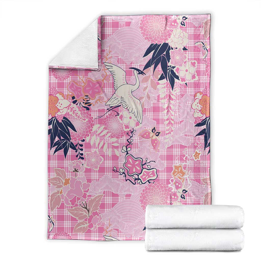 Pink Palaka Crane and Flowers Blanket Japan Heritage Spirit - Polynesian Pride