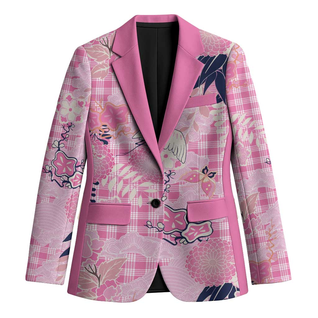 Pink Palaka Crane and Flowers Blazer Japan Heritage Spirit LT9 Unisex Pink - Polynesian Pride