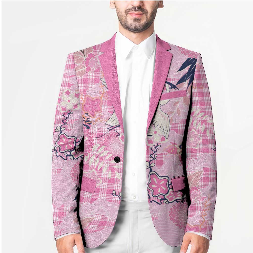 Pink Palaka Crane and Flowers Blazer Japan Heritage Spirit LT9 - Polynesian Pride