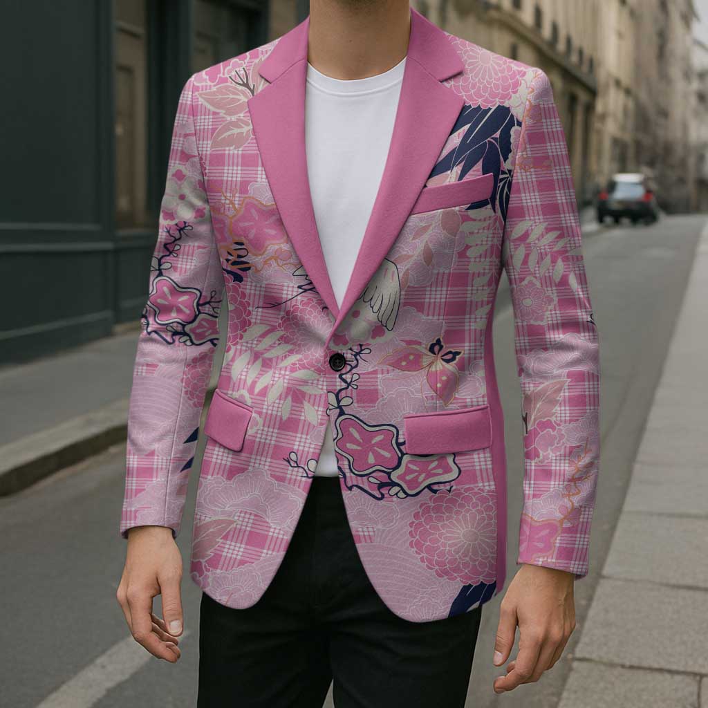 Pink Palaka Crane and Flowers Blazer Japan Heritage Spirit LT9 - Polynesian Pride