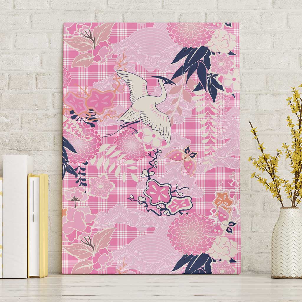 Pink Palaka Crane and Flowers Canvas Wall Art Japan Heritage Spirit LT9 Without Frame Pink - Polynesian Pride