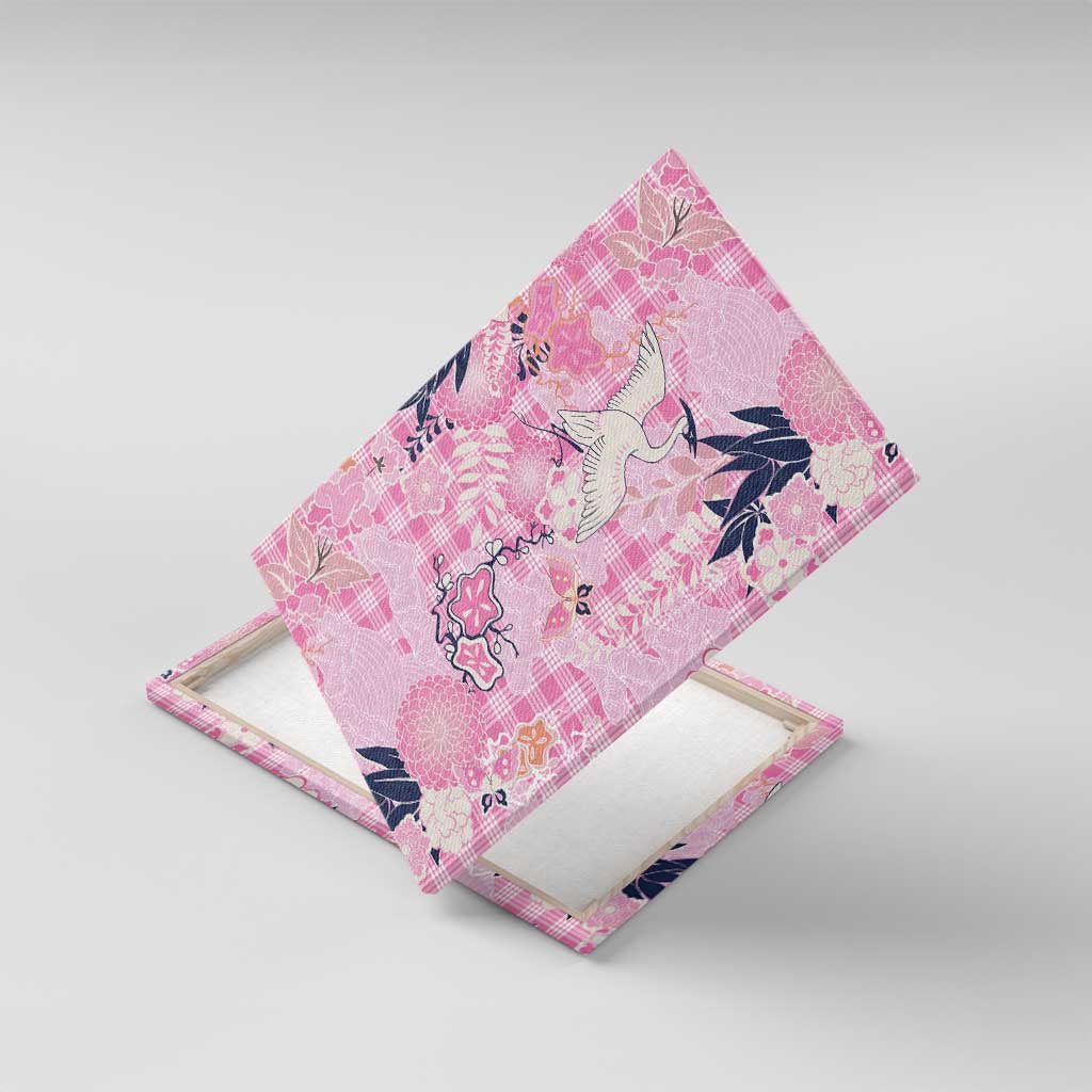 Pink Palaka Crane and Flowers Canvas Wall Art Japan Heritage Spirit LT9 With Frame Pink - Polynesian Pride