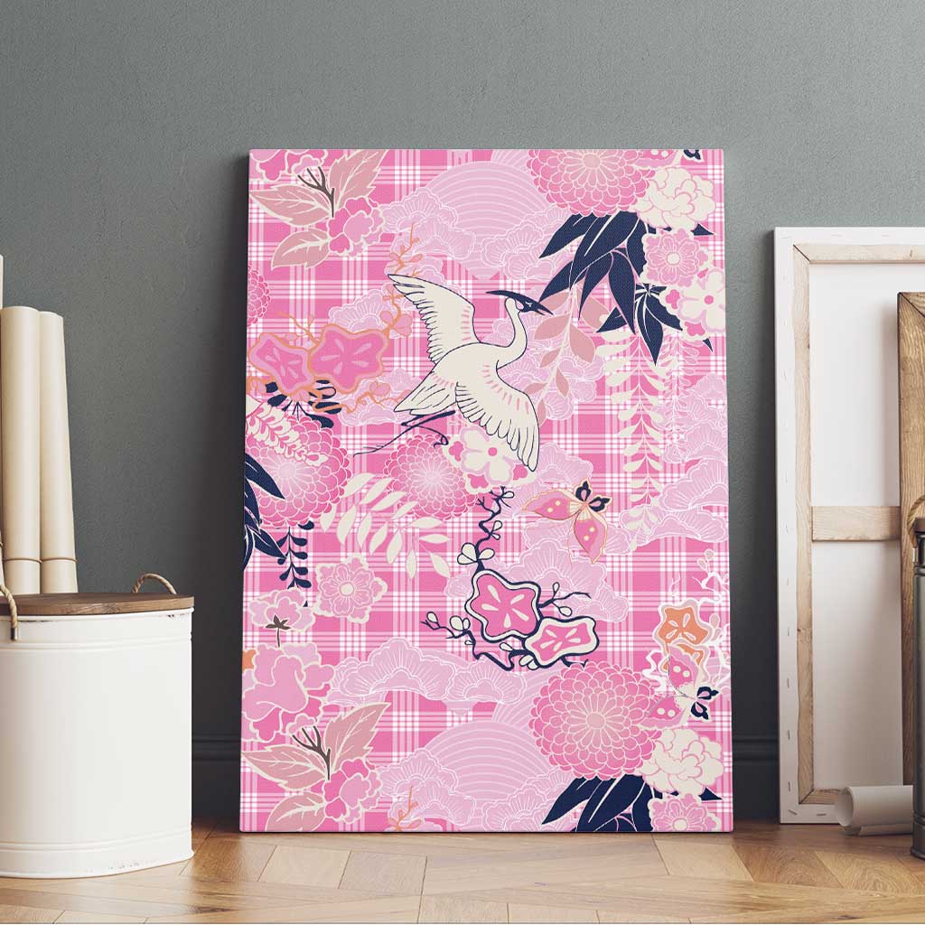 Pink Palaka Crane and Flowers Canvas Wall Art Japan Heritage Spirit LT9 - Polynesian Pride