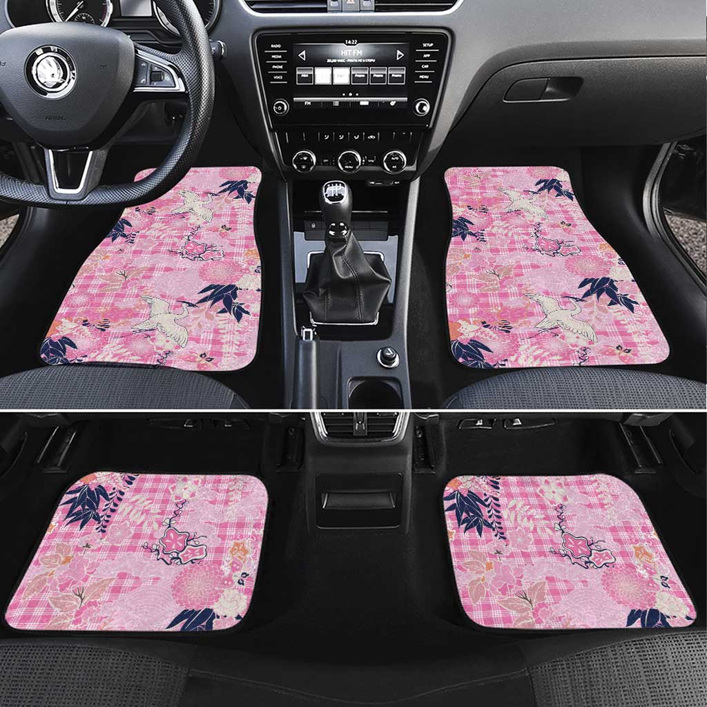 Pink Palaka Crane and Flowers Car Mats Japan Heritage Spirit LT9 Set 4pcs Pink - Polynesian Pride
