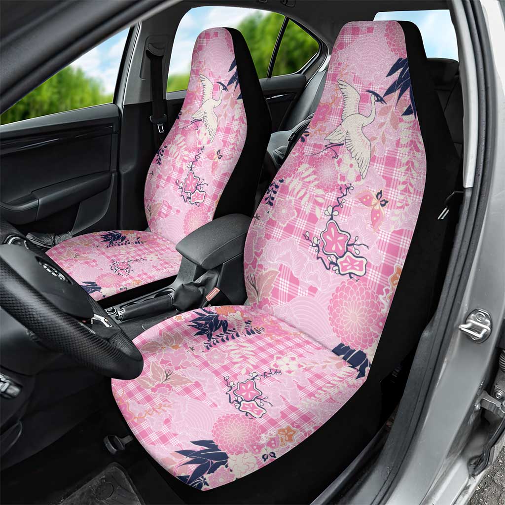 Pink Palaka Crane and Flowers Car Seat Cover Japan Heritage Spirit - Polynesian Pride