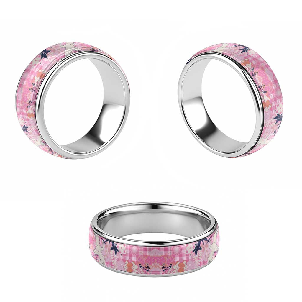 Pink Palaka Crane and Flowers Classic Ring Japan Heritage Spirit LT9 - Polynesian Pride