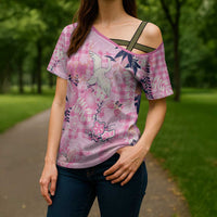 Pink Palaka Crane and Flowers Cross Shoulder Shirt Japan Heritage Spirit LT9 - Polynesian Pride