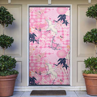 Pink Palaka Crane and Flowers Door Cover Japan Heritage Spirit - Polynesian Pride