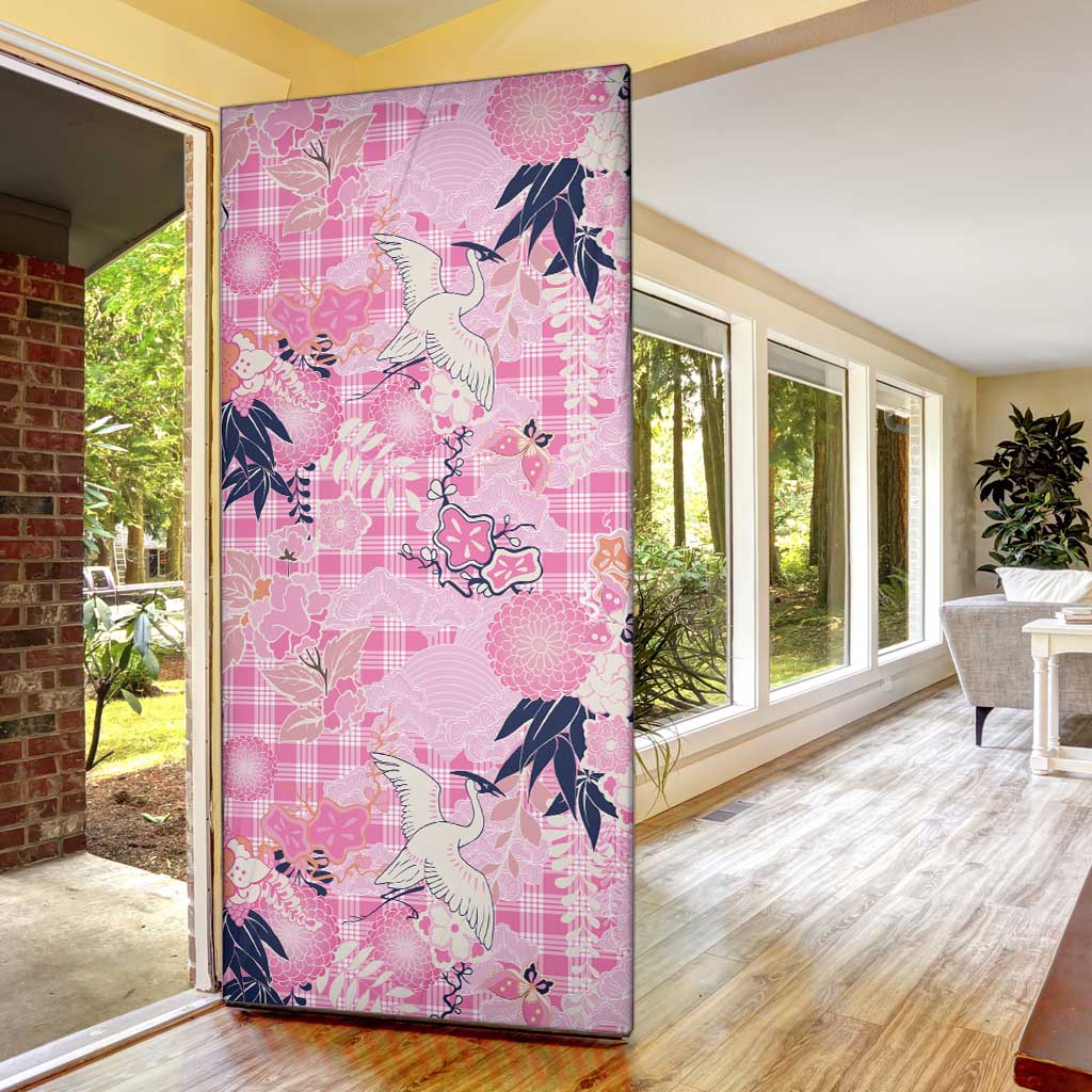 Pink Palaka Crane and Flowers Door Cover Japan Heritage Spirit - Polynesian Pride