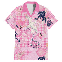 Pink Palaka Crane and Flowers Family Matching Long Sleeve Bodycon Dress and Hawaiian Shirt Japan Heritage Spirit - Polynesian Pride