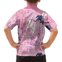Pink Palaka Crane and Flowers Family Matching Puletasi and Hawaiian Shirt Japan Heritage Spirit - Polynesian Pride