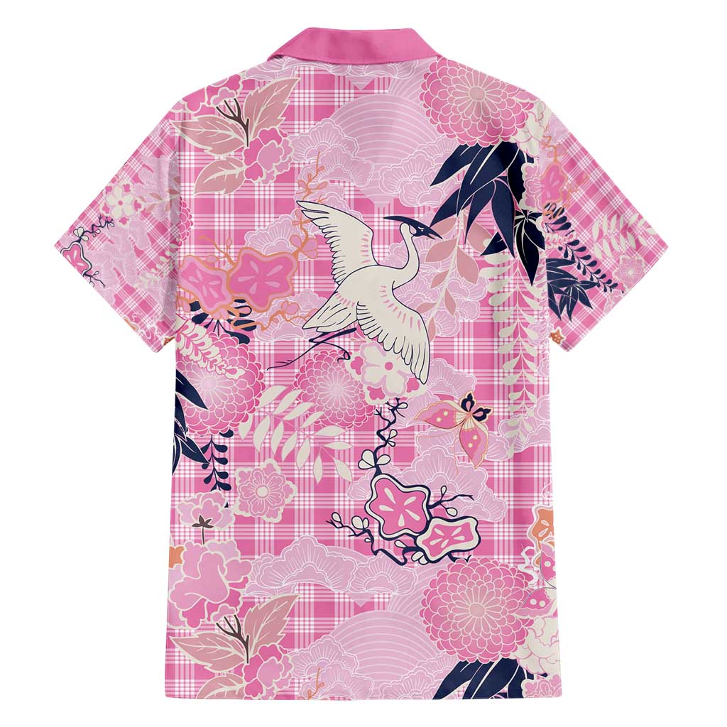 Pink Palaka Crane and Flowers Family Matching Short Sleeve Bodycon Dress and Hawaiian Shirt Japan Heritage Spirit - Polynesian Pride
