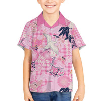 Pink Palaka Crane and Flowers Hawaiian Shirt Japan Heritage Spirit - Polynesian Pride