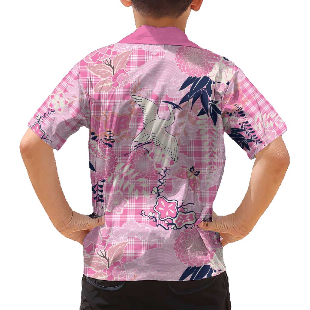 Pink Palaka Crane and Flowers Hawaiian Shirt Japan Heritage Spirit - Polynesian Pride