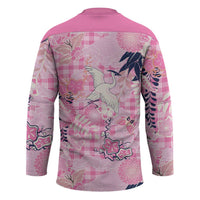 Pink Palaka Crane and Flowers Hockey Jersey Japan Heritage Spirit - Polynesian Pride