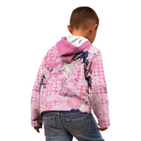 Pink Palaka Crane and Flowers Kid Hoodie Japan Heritage Spirit - Polynesian Pride
