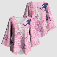 Pink Palaka Crane and Flowers Kimono Sleeve Blouse Japan Heritage Spirit LT9 - Polynesian Pride