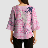 Pink Palaka Crane and Flowers Kimono Sleeve Blouse Japan Heritage Spirit LT9 - Polynesian Pride