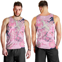 Pink Palaka Crane and Flowers Men Tank Top Japan Heritage Spirit - Polynesian Pride