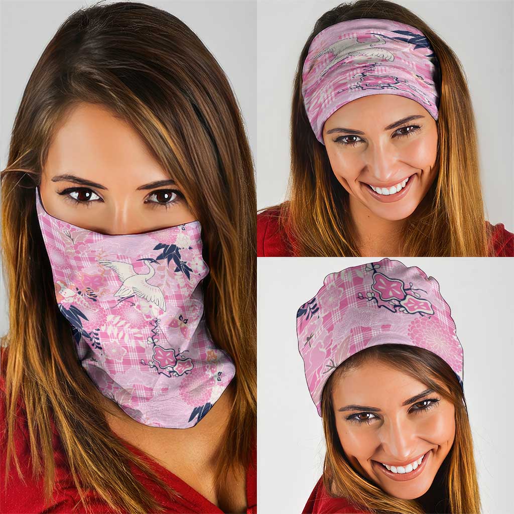 Pink Palaka Crane and Flowers Neck Gaiter Japan Heritage Spirit - Polynesian Pride