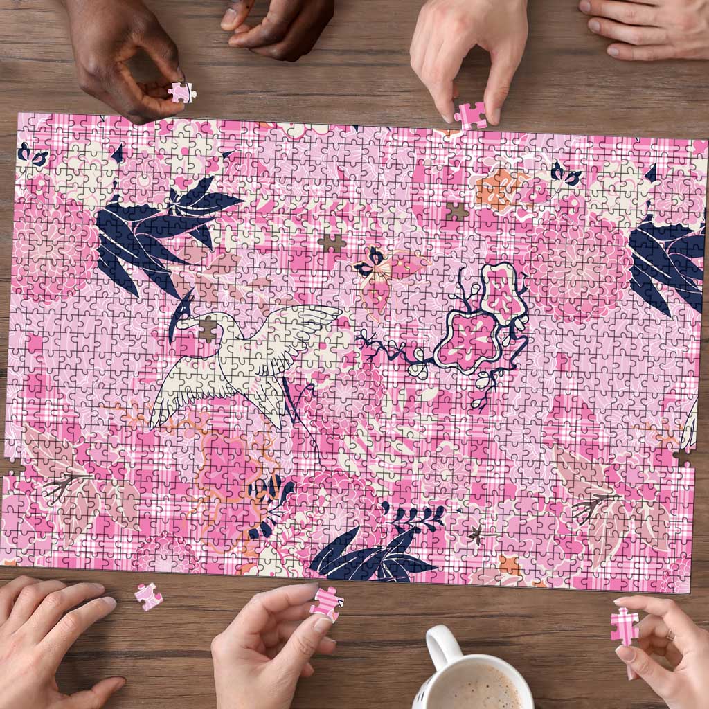 Pink Palaka Crane and Flowers Puzzle Japan Heritage Spirit LT9 - Polynesian Pride
