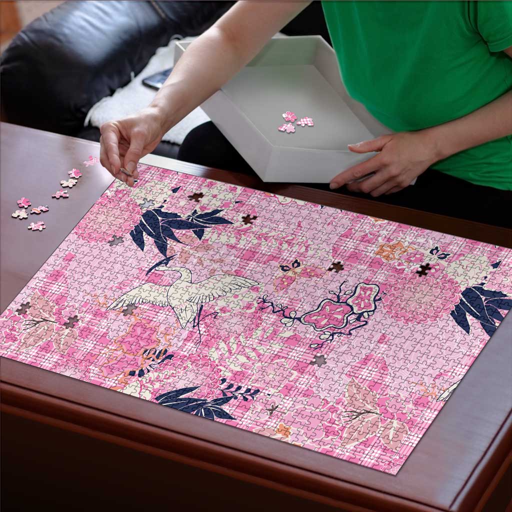 Pink Palaka Crane and Flowers Puzzle Japan Heritage Spirit LT9 - Polynesian Pride