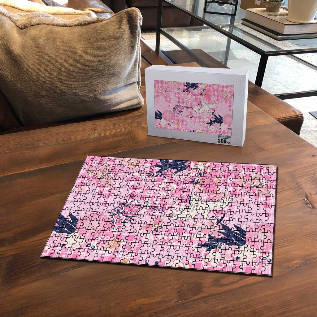 Pink Palaka Crane and Flowers Puzzle Japan Heritage Spirit LT9 - Polynesian Pride
