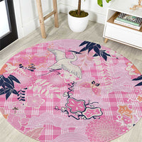 Pink Palaka Crane and Flowers Round Carpet Japan Heritage Spirit - Polynesian Pride
