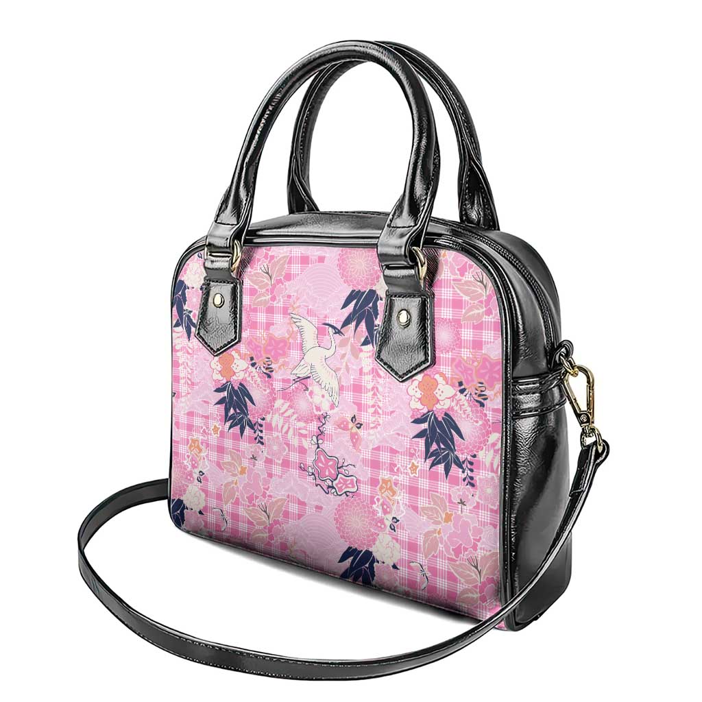 Pink Palaka Crane and Flowers Shoulder Handbag Japan Heritage Spirit - Polynesian Pride