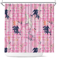 Pink Palaka Crane and Flowers Shower Curtain Japan Heritage Spirit - Polynesian Pride