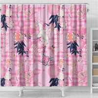 Pink Palaka Crane and Flowers Shower Curtain Japan Heritage Spirit - Polynesian Pride