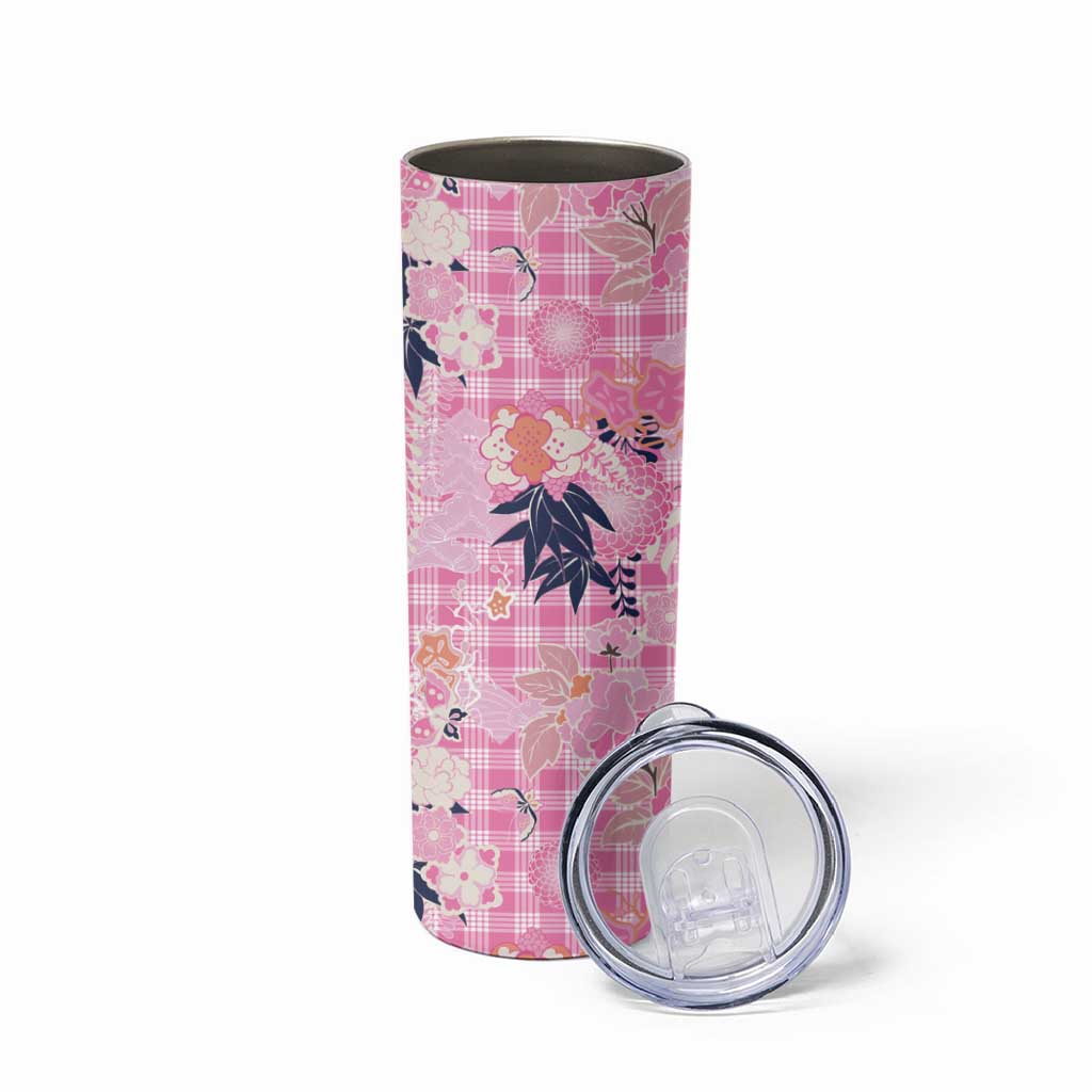 Pink Palaka Crane and Flowers Skinny Tumbler Japan Heritage Spirit - Polynesian Pride