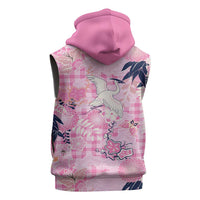 Pink Palaka Crane and Flowers Sleeveless Hoodie Japan Heritage Spirit LT9 - Polynesian Pride