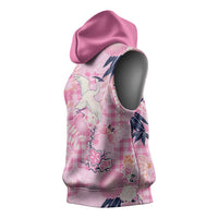 Pink Palaka Crane and Flowers Sleeveless Hoodie Japan Heritage Spirit LT9 - Polynesian Pride