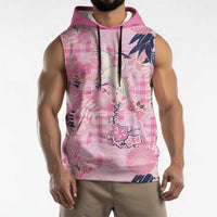 Pink Palaka Crane and Flowers Sleeveless Hoodie Japan Heritage Spirit LT9 - Polynesian Pride