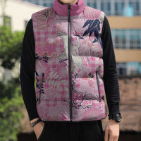 Pink Palaka Crane and Flowers Sleeveless Puffer Jacket Japan Heritage Spirit LT9 - Polynesian Pride