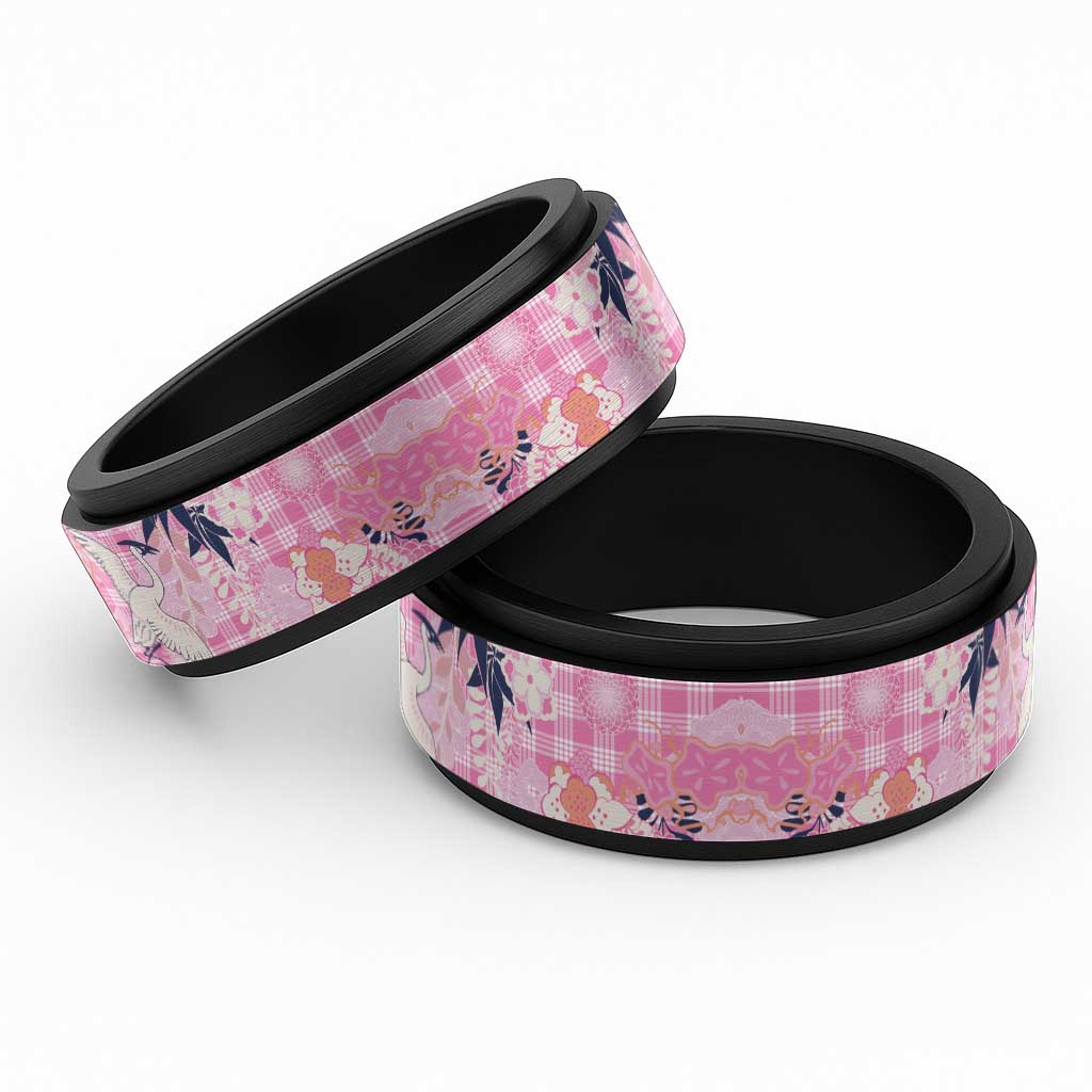 Pink Palaka Crane and Flowers Spinner Ring Japan Heritage Spirit - Polynesian Pride