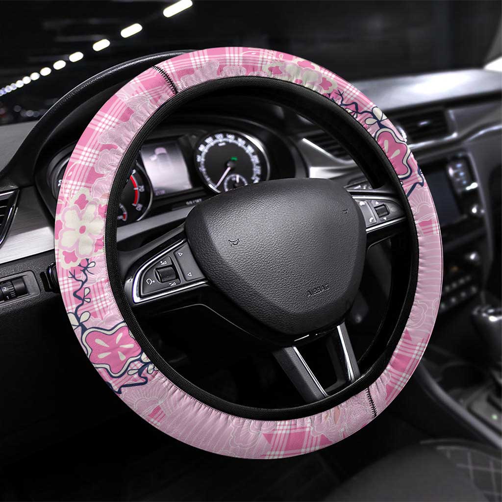 Pink Palaka Crane and Flowers Steering Wheel Cover Japan Heritage Spirit LT9 Universal Fit Pink - Polynesian Pride