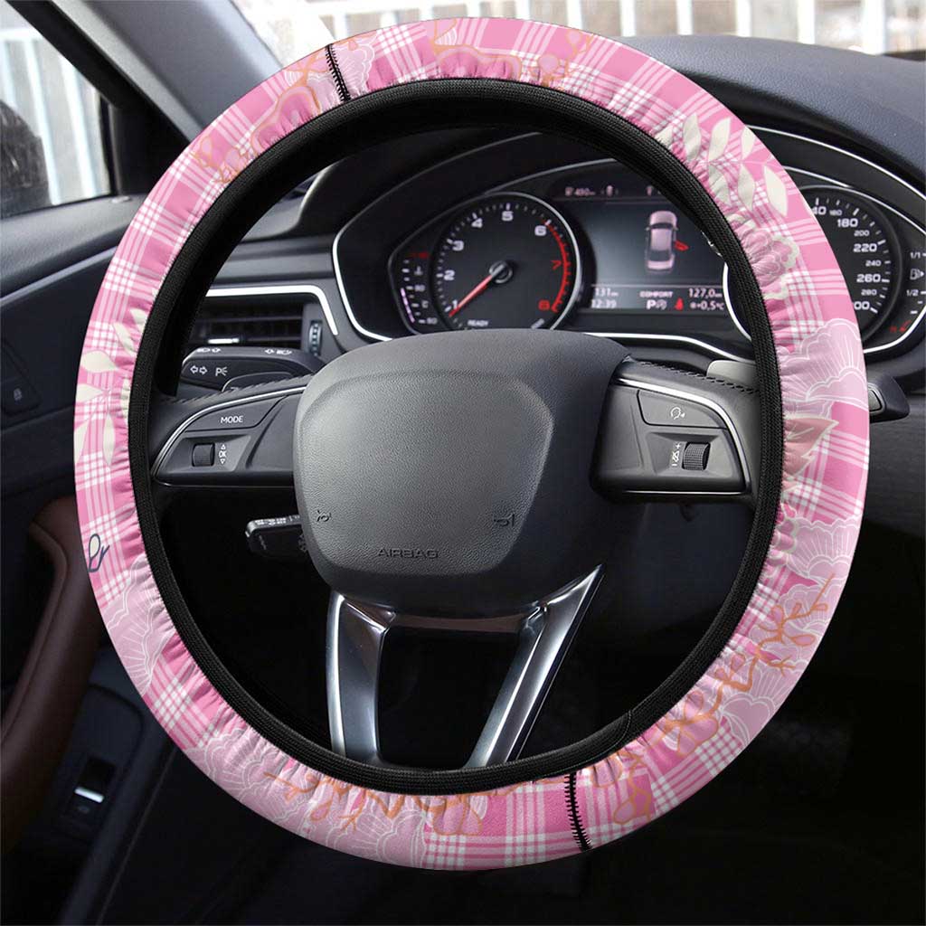 Pink Palaka Crane and Flowers Steering Wheel Cover Japan Heritage Spirit LT9 - Polynesian Pride