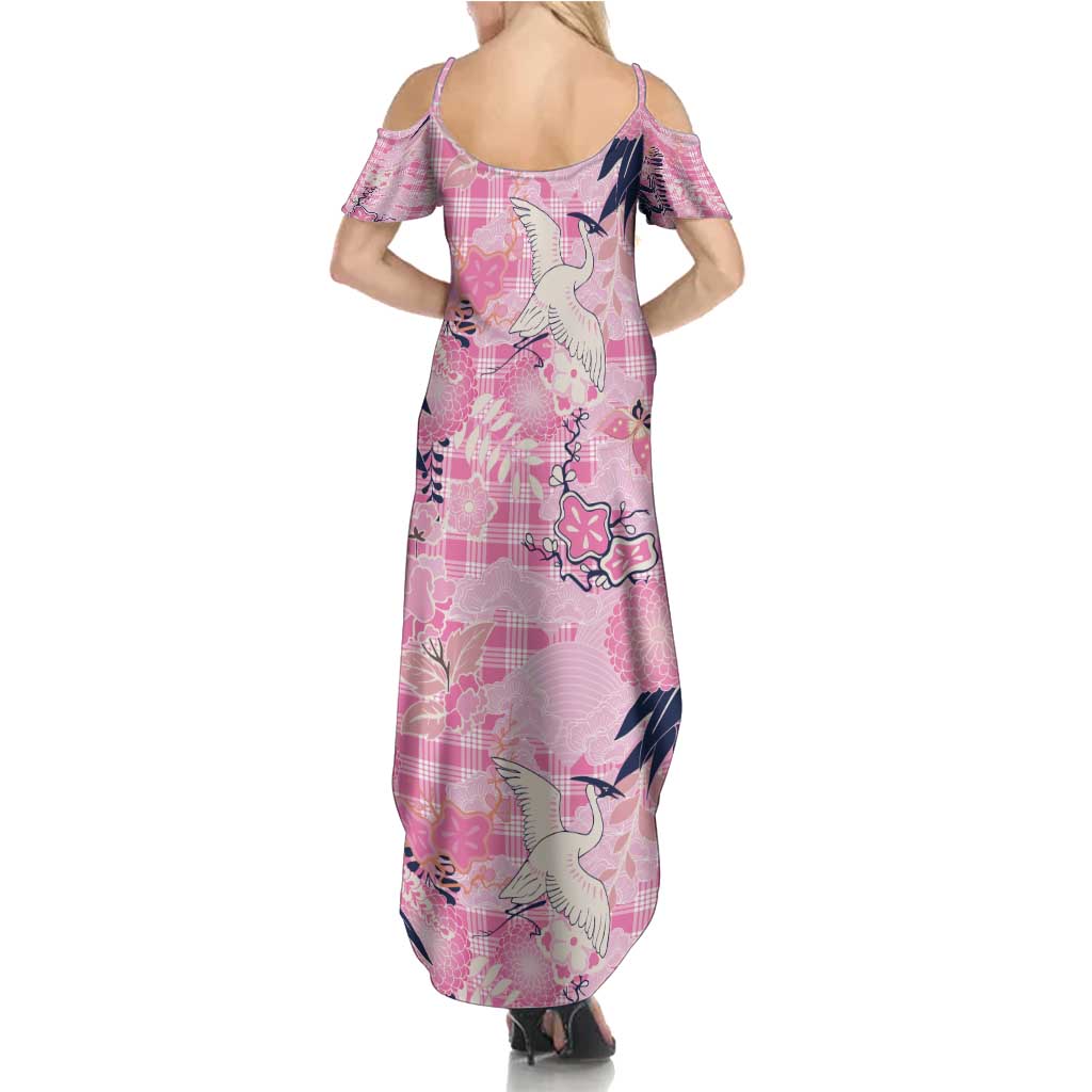 Pink Palaka Crane and Flowers Summer Maxi Dress Japan Heritage Spirit - Polynesian Pride
