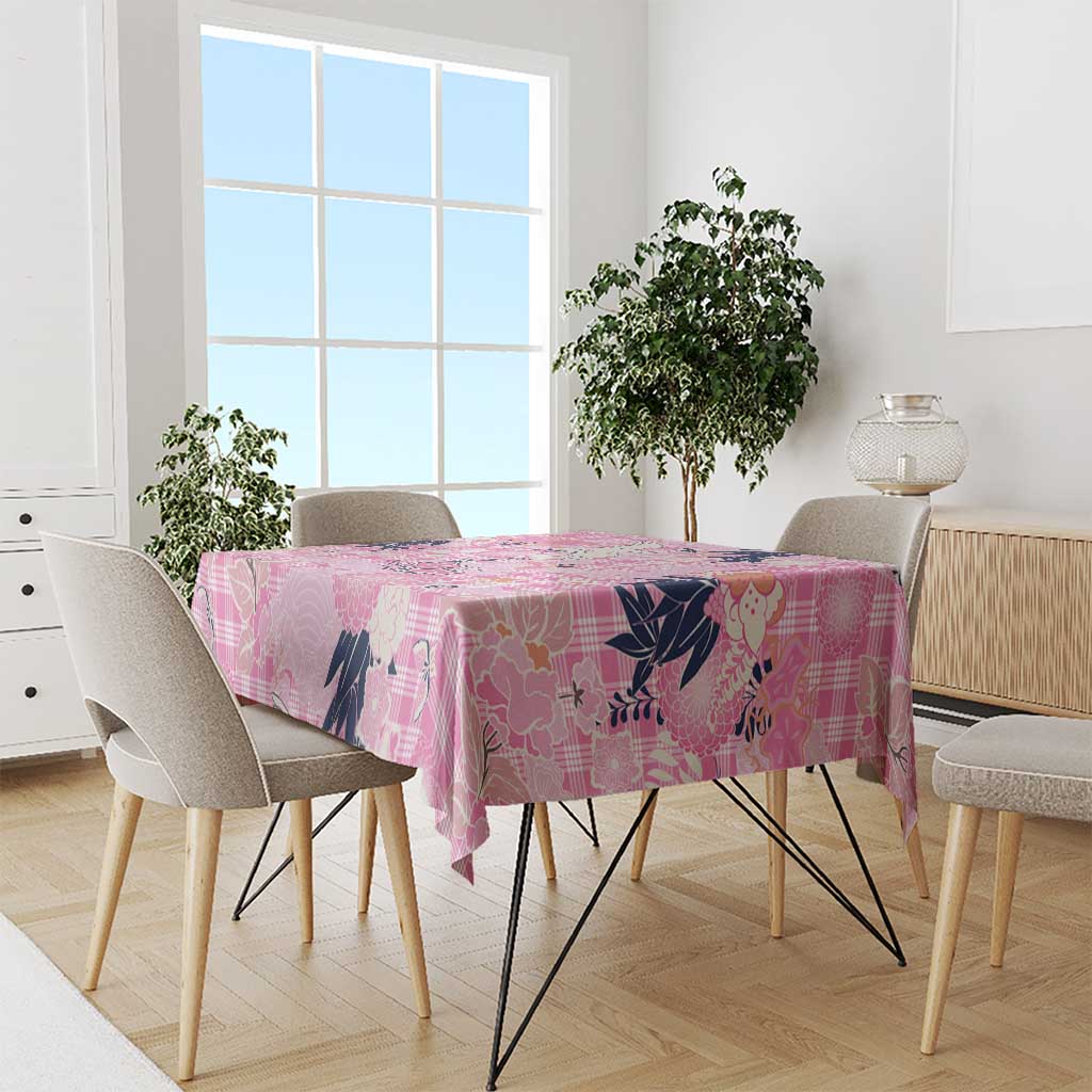 Pink Palaka Crane and Flowers Tablecloth Japan Heritage Spirit - Polynesian Pride