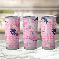 Pink Palaka Crane and Flowers Tumbler Cup Japan Heritage Spirit - Polynesian Pride