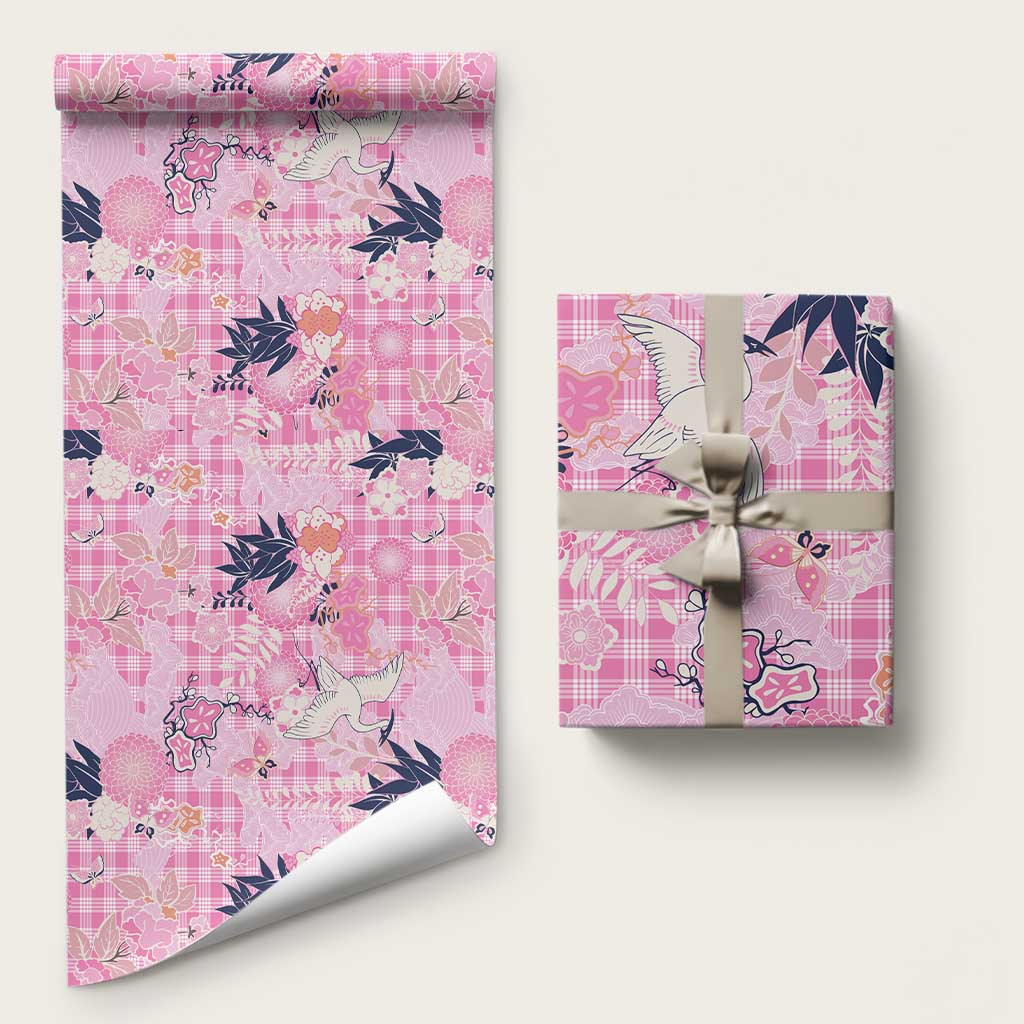 Pink Palaka Crane and Flowers Wrapping Paper Japan Heritage Spirit LT9 58" × 23" Pink - Polynesian Pride