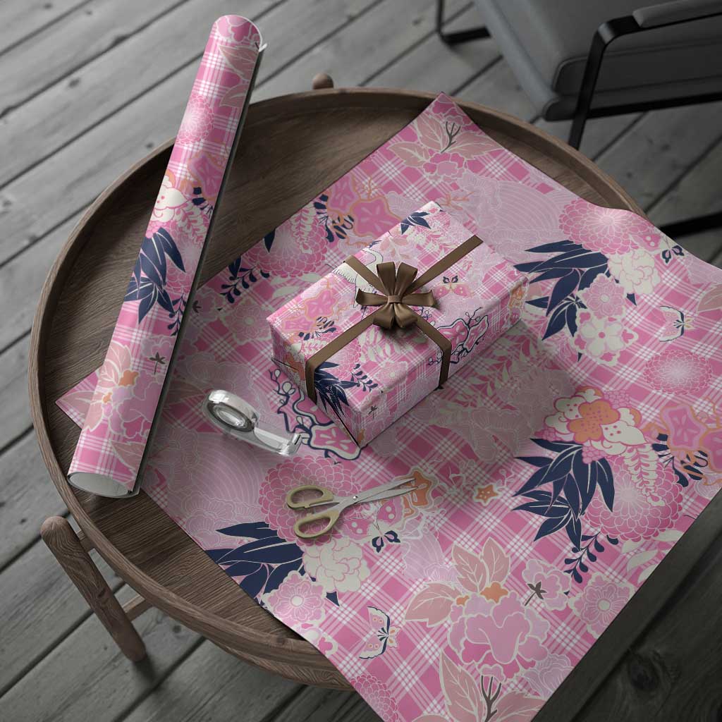 Pink Palaka Crane and Flowers Wrapping Paper Japan Heritage Spirit LT9 - Polynesian Pride