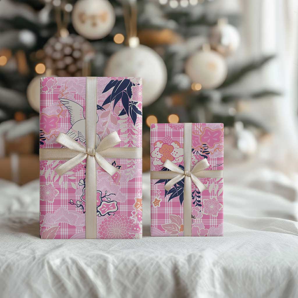 Pink Palaka Crane and Flowers Wrapping Paper Japan Heritage Spirit LT9 - Polynesian Pride
