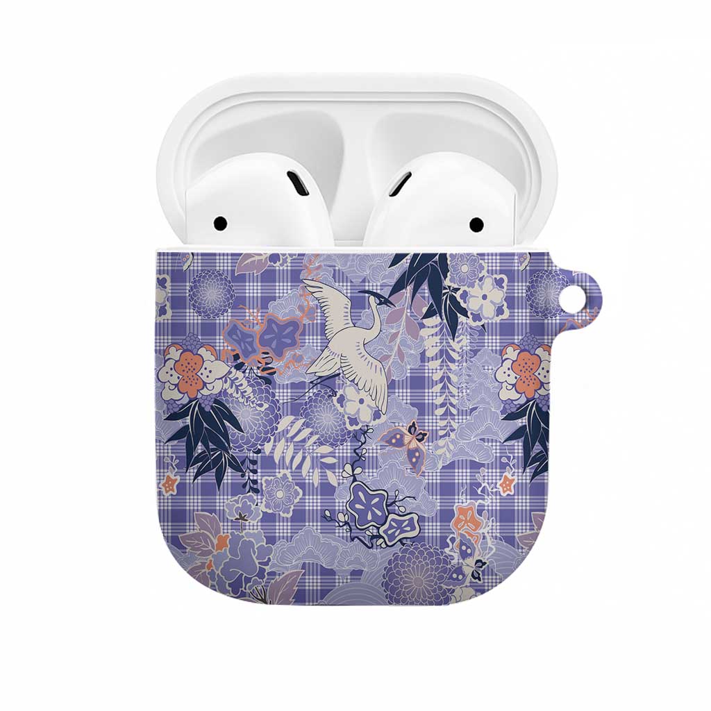 Purple Palaka Crane and Flowers AirPods Case Japan Heritage Spirit LT9 Purple - Polynesian Pride