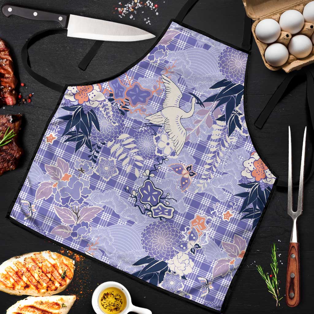 Purple Palaka Crane and Flowers Apron Japan Heritage Spirit LT9 Purple - Polynesian Pride