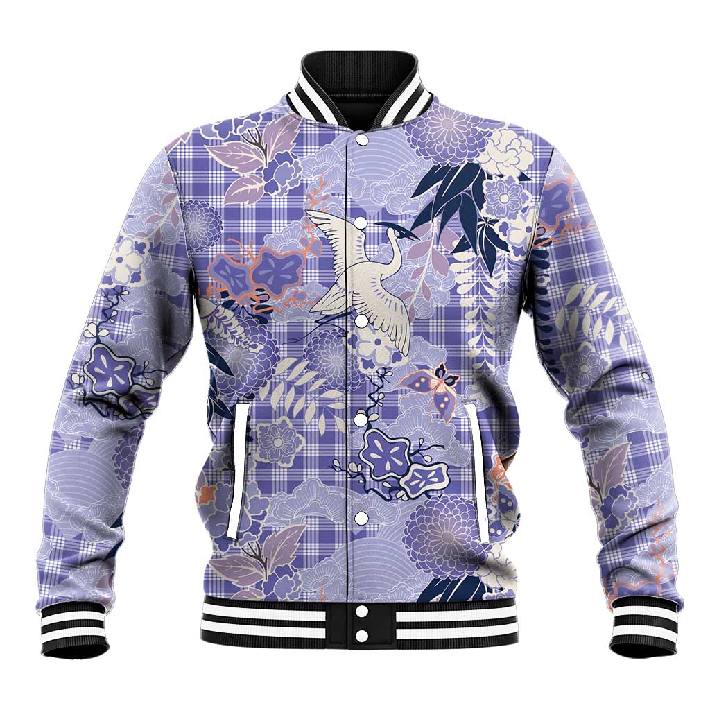 Purple Palaka Crane and Flowers Baseball Jacket Japan Heritage Spirit LT9 Unisex Purple - Polynesian Pride