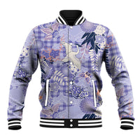 Purple Palaka Crane and Flowers Baseball Jacket Japan Heritage Spirit LT9 Unisex Purple - Polynesian Pride